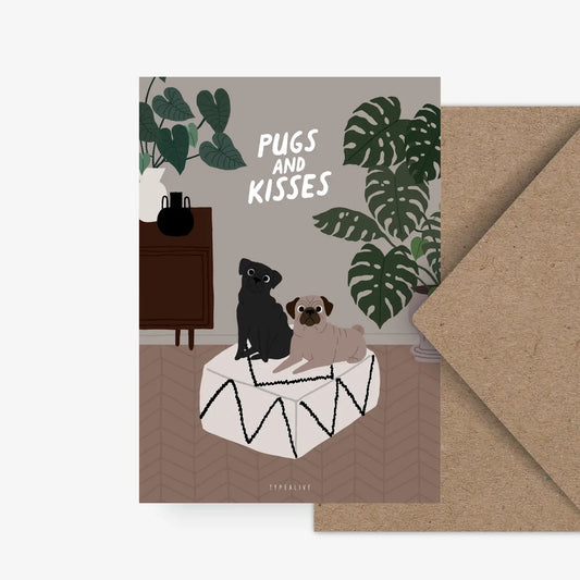 Postkarte - Pugs and Kisses